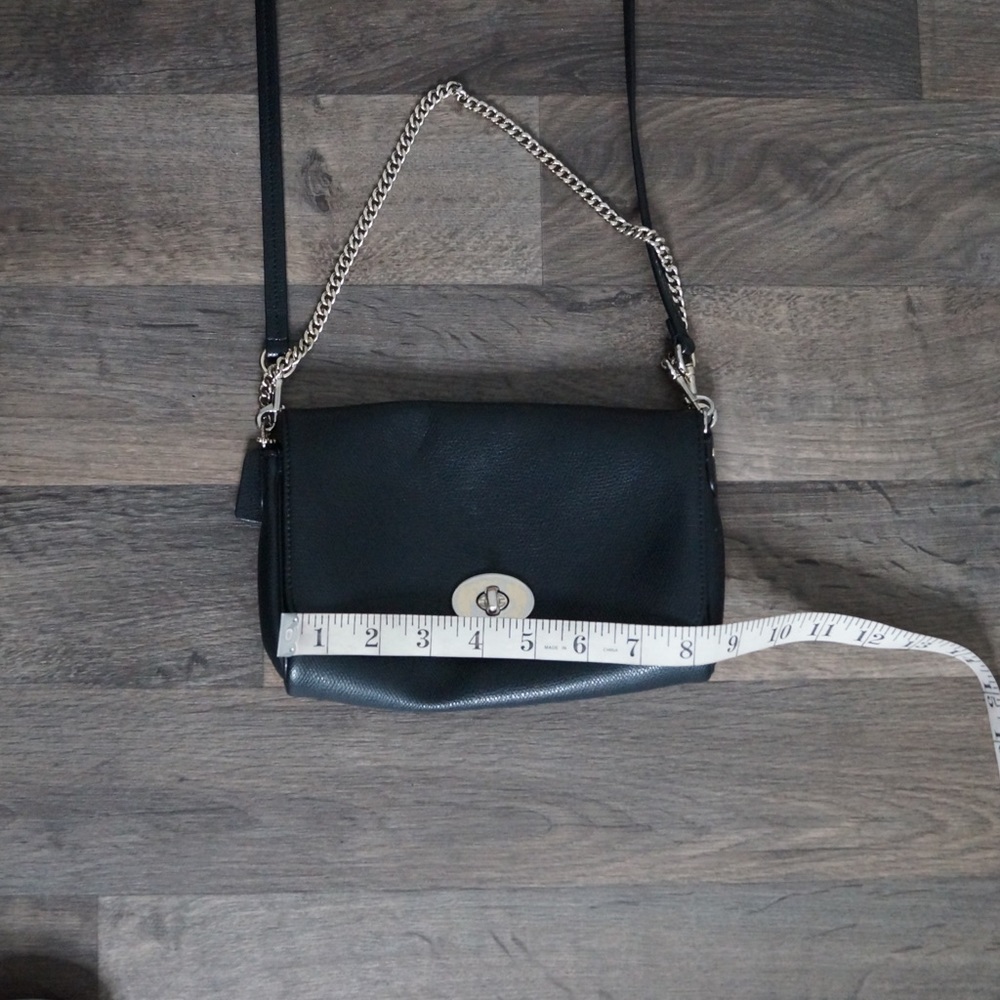 Coach Black Leather Chain Strap Convertible Shoulder Bag Crossbody - Picture 11 of 14
